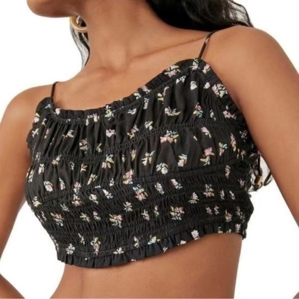 Free People Women’s Kaia Crop Tie Strap Floral Blouse Black Multi S